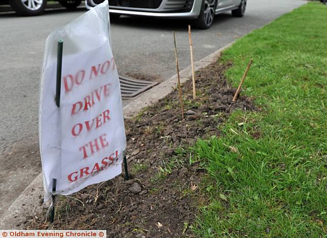 Drivers have mounted a grass verge on Middlegate, Garden Suburb. PIC shows sign on Rising Lane Close.