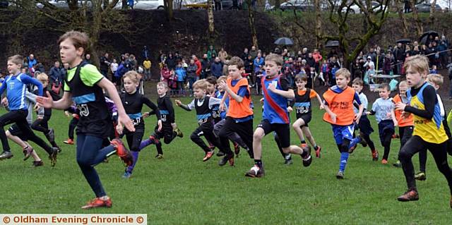 AWAY THEY GO! . . . the Years Three/Four boys' race gets under way at Chadderton Hall Park