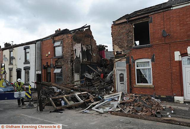 Scene of Gas Blast at Curzon Road Ashton- Under- Lyne as demolition is started.