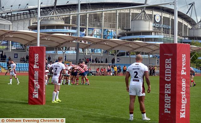 LOOMING LARGE: The backdrop of the Etihad Stadium