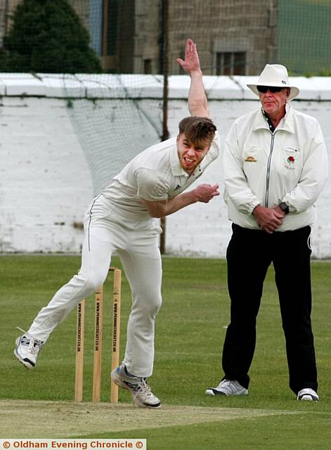 MOORSIDE bowler Jamie Taylor strives for a wicket. 