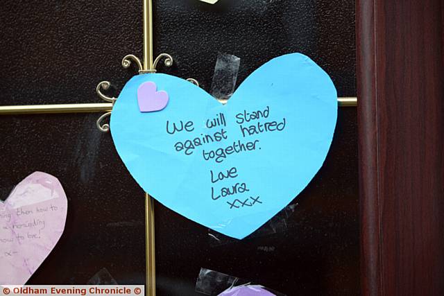 Young people from Manchester 'love bomb' the Jamia Qasmia Zahida Islamic Centre after last week's revenge arson attack, following the bombing at the Manchester Arena. The group put hearts with messages all over the walls.
