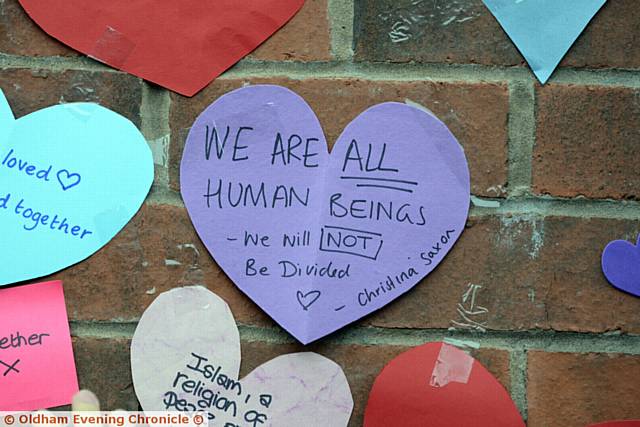 Young people from Manchester 'love bomb' the Jamia Qasmia Zahida Islamic Centre after last week's revenge arson attack, following the bombing at the Manchester Arena. The group put hearts with messages all over the walls.
