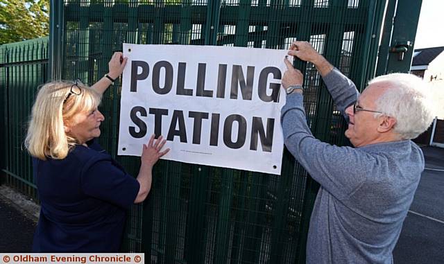 OPENING up . . . Julie Walker (presiding officer) and Bob Shepherd (poll clerk) at South Chadderton Youth Centre 