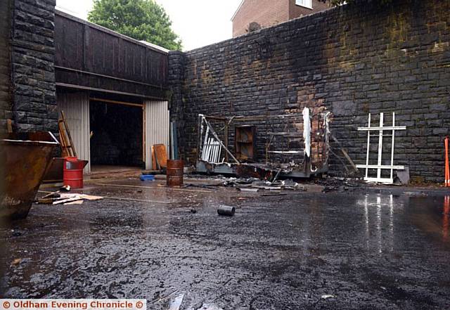 OIL BLAZE . . . the darkened floor at the Industrial Park, West Street.