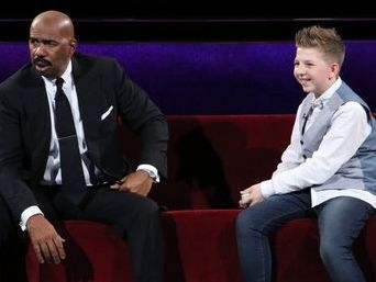 Daniel Rhodes, aka Dan Dan the Magic Man, appears on Little Big Shots with host Steve Harvey