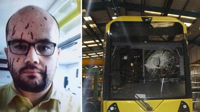 SEAN VELLA was injured after a huge rock was hurled through the front window of his tram
