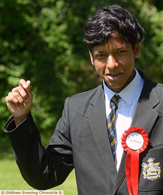 Mock election results at Hulme Grammar School. Pic shows winner, Labour candidate Fawaz Zaman (15) with 148 votes.