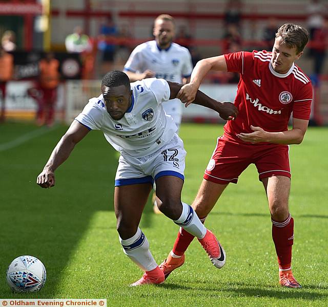 ATHLETIC trialist Reagy Ofosu tries to get away from his Accrington Stanley marker