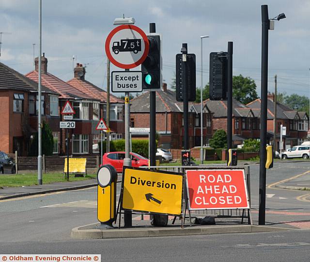 Foxdenton Lane, Chadderton closed for sewer work.