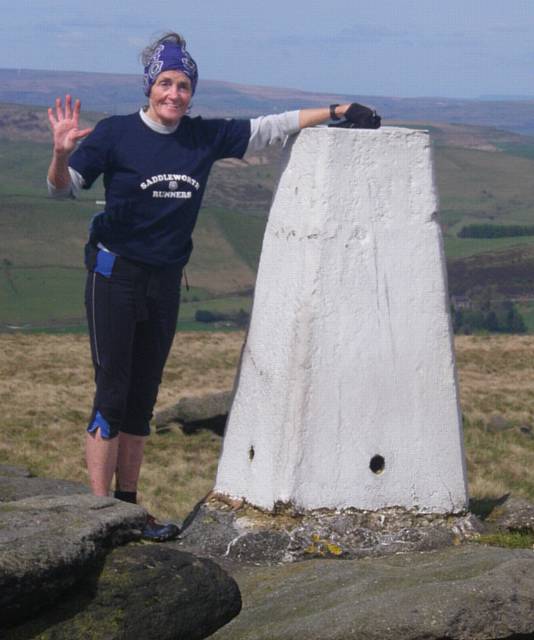 RUNNER . . . Brenda Roberts during one of her charity runs on the Saddleworth Discover Walks