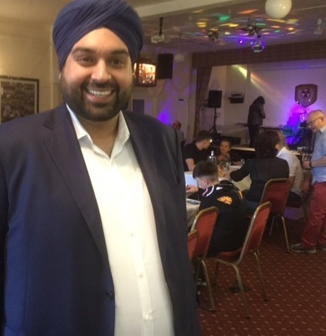 SUHKI SINGH . . . pictured at Dobcross Band and Social Club ­- the venue for his farewell party from Dobcross village post office