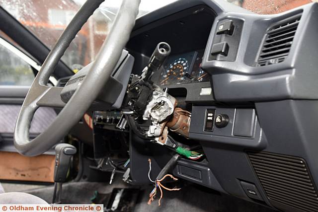 Asif Lohdi had his car stolen. When it was recovered he found tools/ weapons strewn around the vehicle. Police still haven't been out to see it.  PIC shows wrecked dashboard. 
