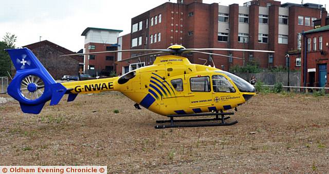 Air Ambulance in Oldham Town centre