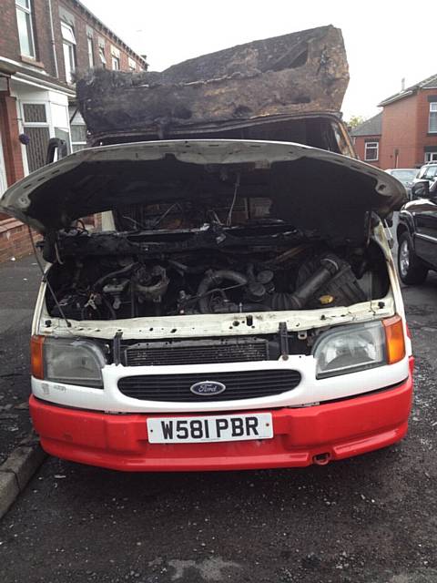 BURNED out . . . Iftikhar Ahmed's ice-cream van