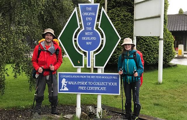 DONE . . . Nick and Bexi arriving in Fort William after completing the West Highland Way