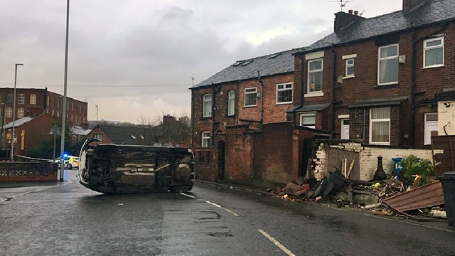 Overturned vehicle in Chadderton