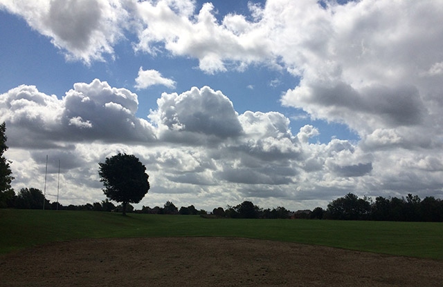 A bright and breezy scene at Oldham Edge this morning (Thursday)