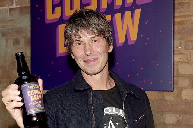 Professor Brian Cox shows off his new ale