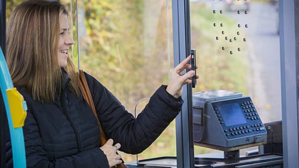 A customer on a First Bus 