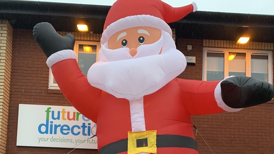 The Giant Santa Claus is pictured outside Marle House in Chadderton