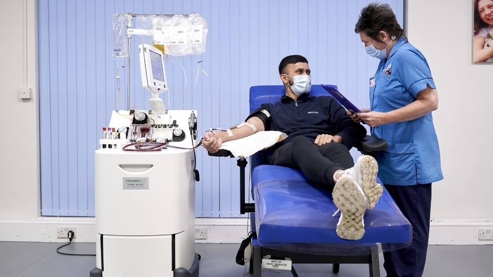 Ihtsham Ali is pictured donating plasma Manchester Plymouth Grove