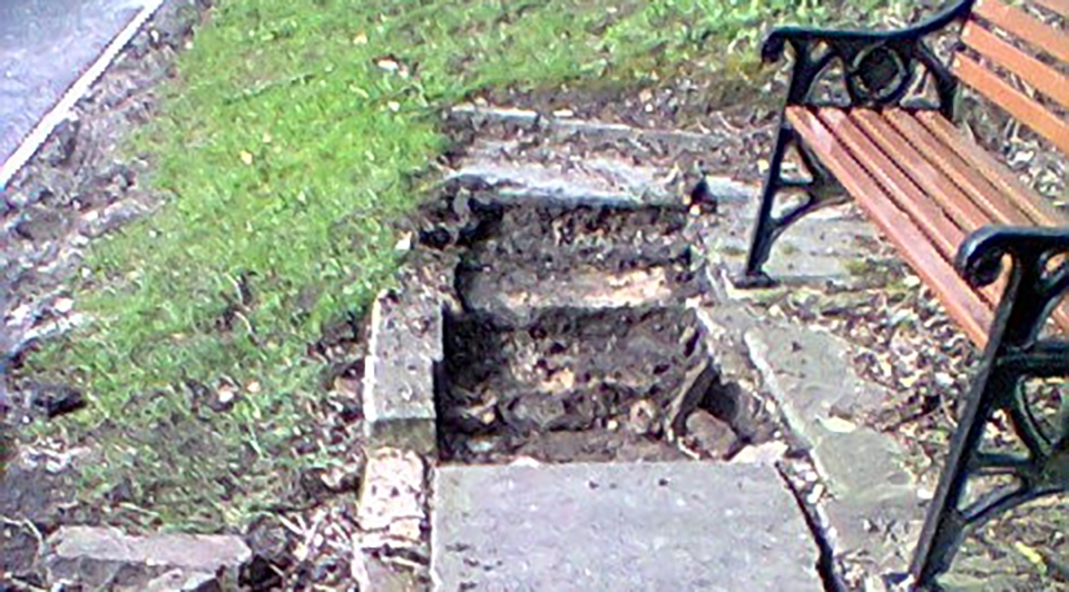 Stones were taken from in front of a bench opposite the Limekiln Café at Dobcross