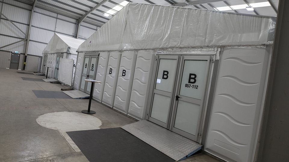 The additional temporary mortuary in Trafford Park opened to provide extra capacity during the pandemic