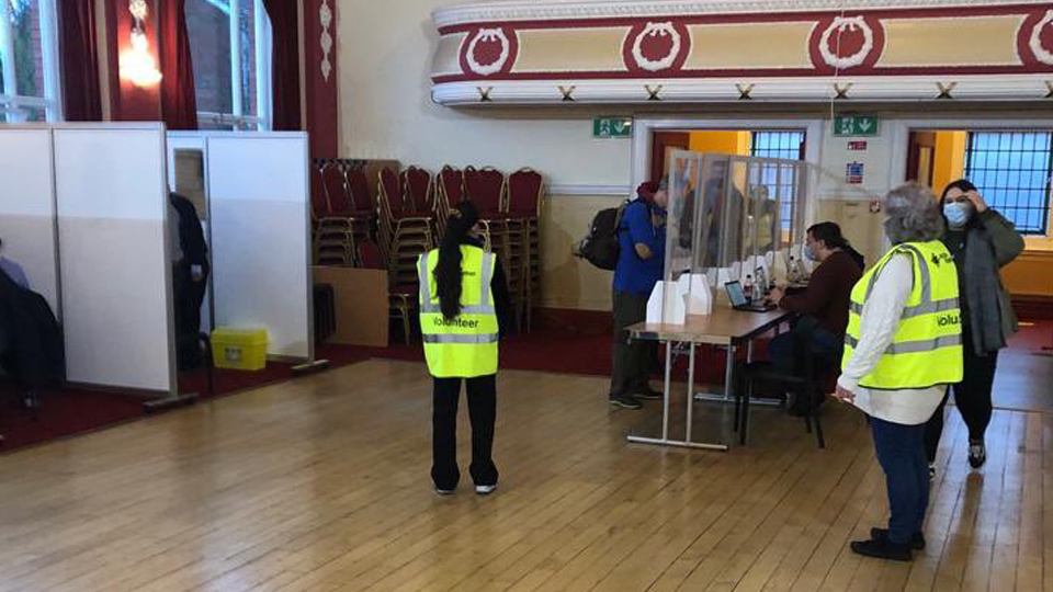 Chadderton Town Hall Vaccination Centre this morning