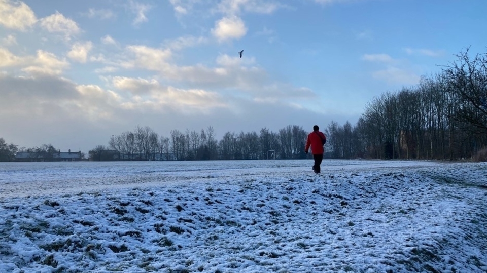 Snow is back over Oldham Edge this morning