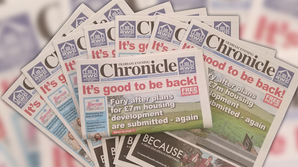 The Oldham Evening Chronicle is now published each month and can be picked up for free