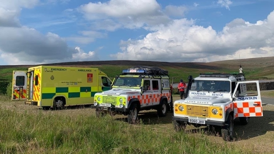 The rescue scene close to Higher Swineshaw reservoir near Stalybridge