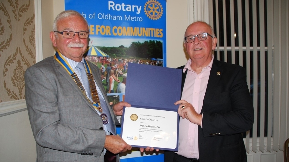 Garvin Crabtree is pictured (left) with fellow Rotarian Frank Bolger