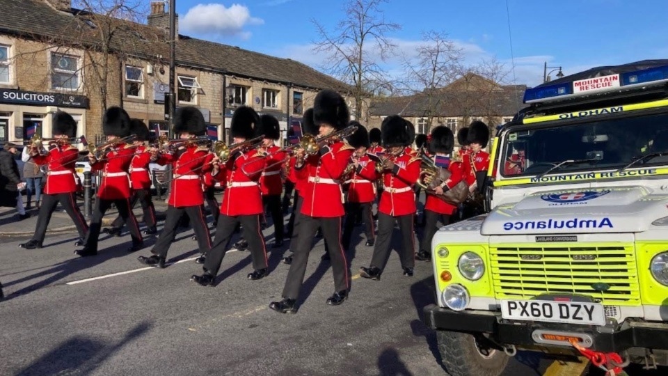 The Oldham Mountain Rescue team were on hand as the Band of the Grenadier Guards came to Uppermill