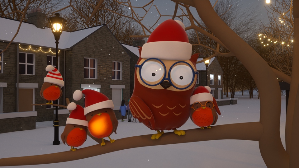 The animation tells the tale of the Oldham Owl and the Christmas Robin