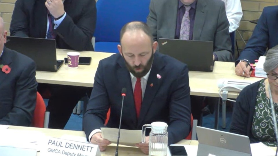 Salford mayor Paul Dennett, Greater Manchester’s lead for Places for Everyone, speaking at the public examination of the Places for Everyone strategy