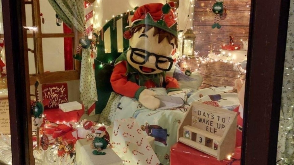 The Delph Elf pictured in the High Street window