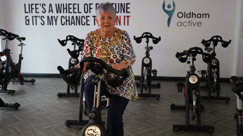 Cllr Jenny Harrison tries indoor cycling