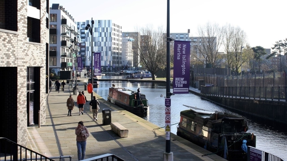 The delightful New Islington Marina section of the Rochdale Canal near Manchester city centre