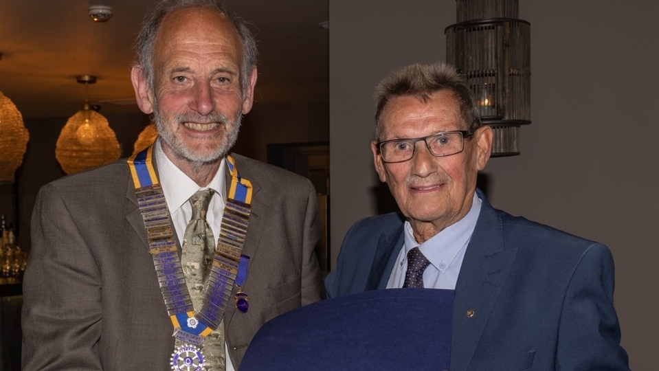 Bill Bussey is pictured (left) with Rotary President Dr Ian Brett