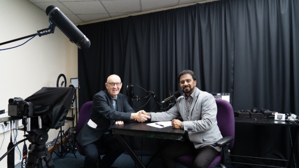 Podcast host Mohammed Sarwar and Councillor Eddie Moores