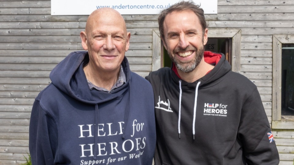 England manager Gareth Southgate is pictured with Oldhamer Geoffrey Hargreaves