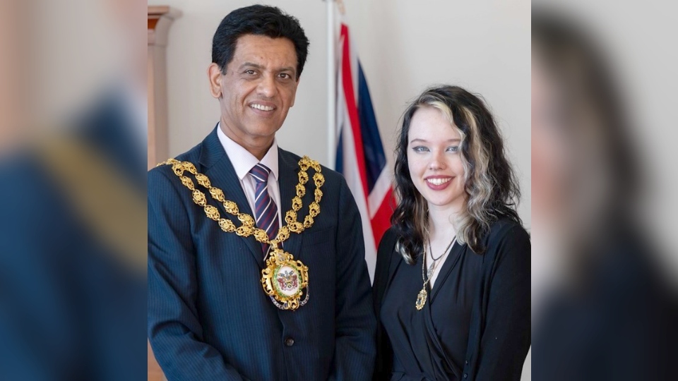 The mayor of Oldham, Councillor Zahid Chauhan, with new youth mayor of Oldham, Charlotte Clasby