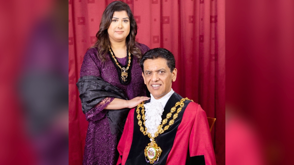 Mayor of Oldham Councillor Zahid Chauhan pictured with his wife Afsheen