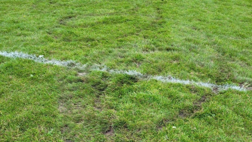 Some of the damage made by quad bikes on the Higginshaw pitch