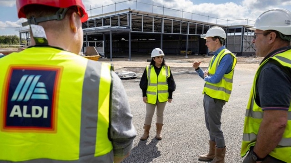 Oldham Council leader Cllr Arooj Shah is shown around the Aldi store site