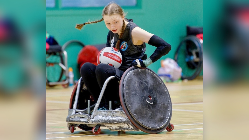 Oldham's wheelchair rugby star Hannah Bucys in action