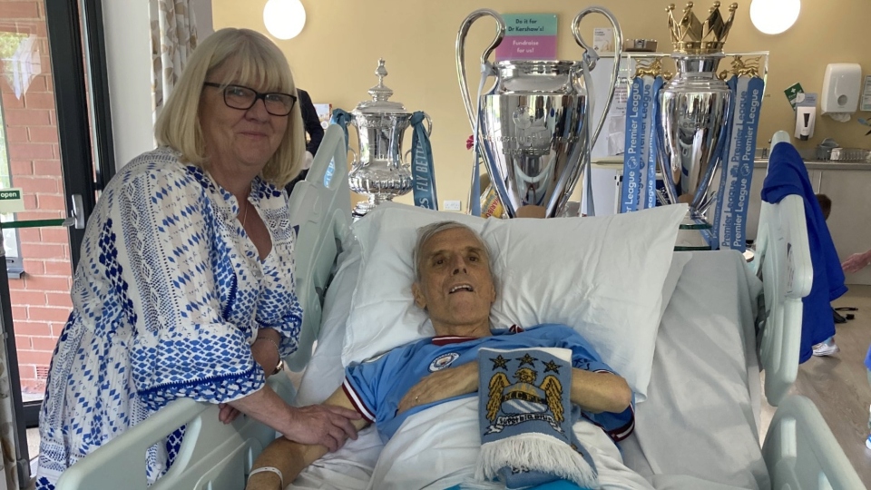 Before Alan sadly passed away, he and wife Sue made many precious memories, facilitated by the Hospice Team, from a special afternoon tea on their anniversary to an unforgettable visit from Manchester City FC’s treble trophies