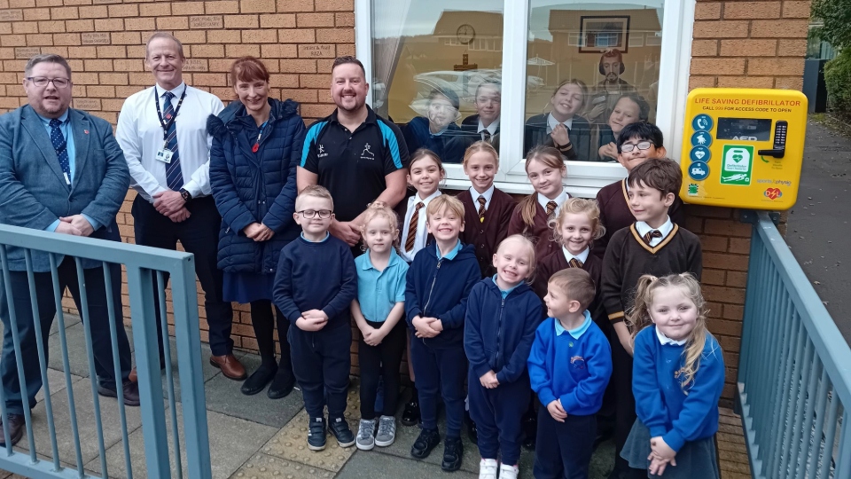 Saint Joseph's RC Junior, Infant and Nursery School has unveiled the successful installation of an external defibrillator cabinet