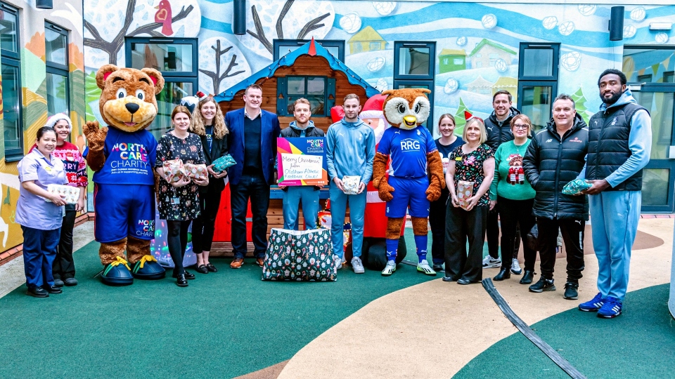 The Latics party pictured at the Royal Oldham Hospital